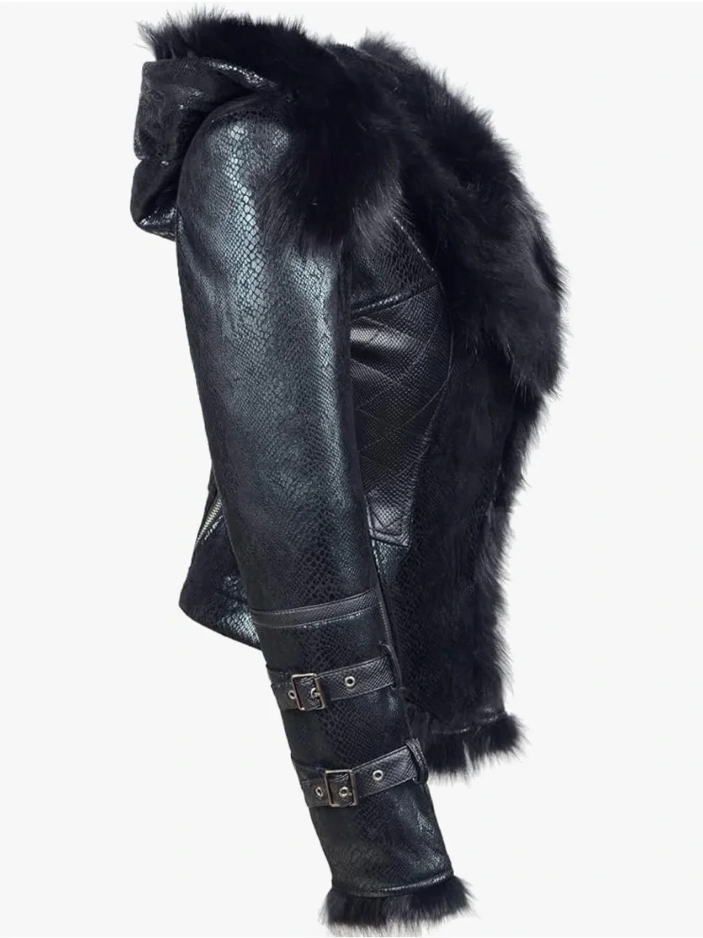 Women's Black Faux Leather Jacket with real Fox fur 💙